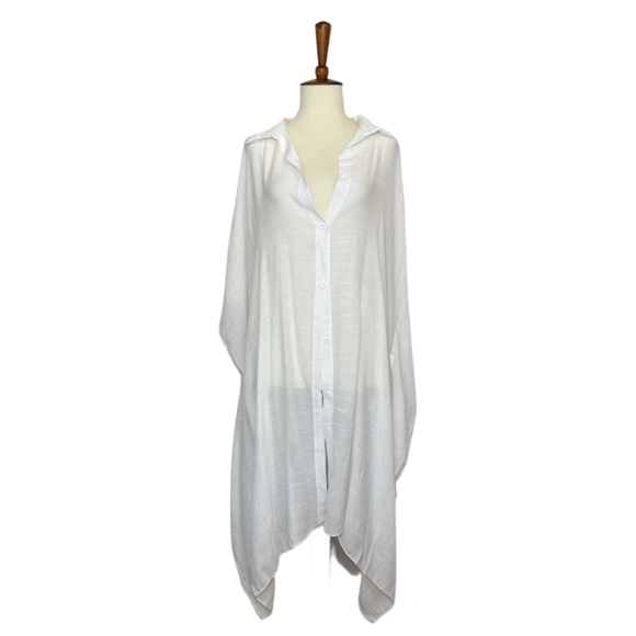 Flowing White Button Down Kimono Beach Coverup - Picture 9 of 15